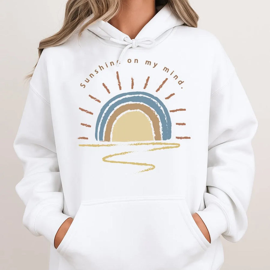 Sunshine On My Mind Hoodie | Retro Boho Sun Graphic | Premium Comfort Colors Tee | Summer Vacation Gift for Women