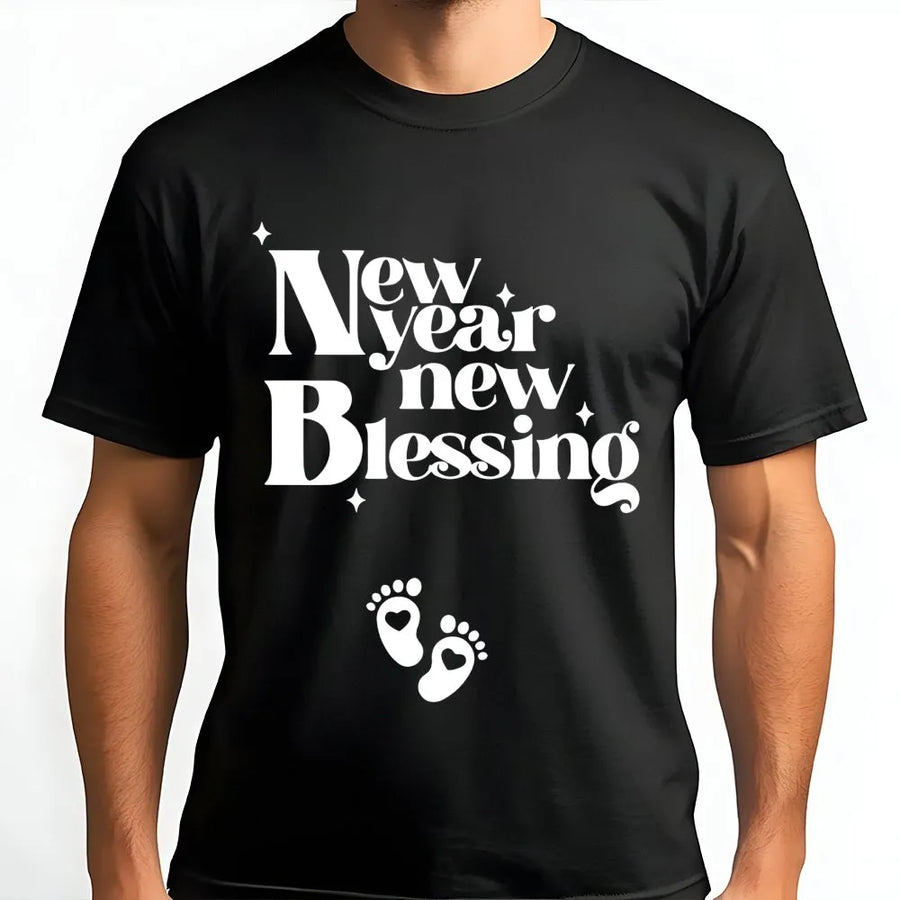 New Year New Blessing T-Shirt | Pregnancy Announcement Graphic Tee | Premium Cotton Soft Gift | Expecting Mom New Year's Eve Reveal