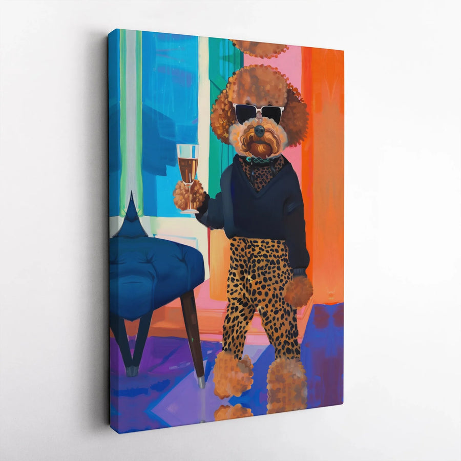 Cool Poodle Canvas Print | Pop Art Fashion Dog with Sunglasses | Thick Gallery Wrapped Canvas | Unique Gift for Dog Lover