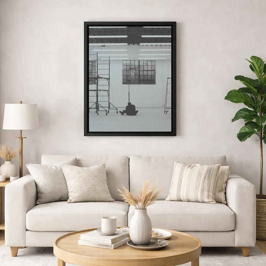 Basketball Wall Art Canvas | Lonely Player Silhouette Photography | Premium Gallery Wrap Print | Modern Minimalist Sports Decor for Bedroom