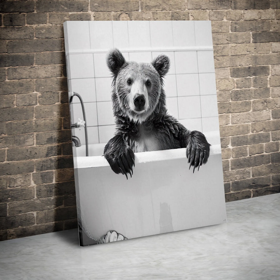 Bear In Bathtub Wall Art | Funny Bathroom Decor Print | Premium Gallery Wrapped Canvas | Whimsical Animal Home Decor Gift
