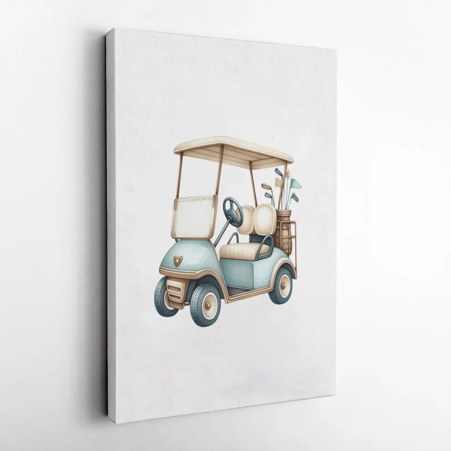 Watercolor Golf Cart Canvas Art | Vintage Style Golfing Print | Premium Gallery Wrap Decor | Unique Golf Lover Gift For Men And Women