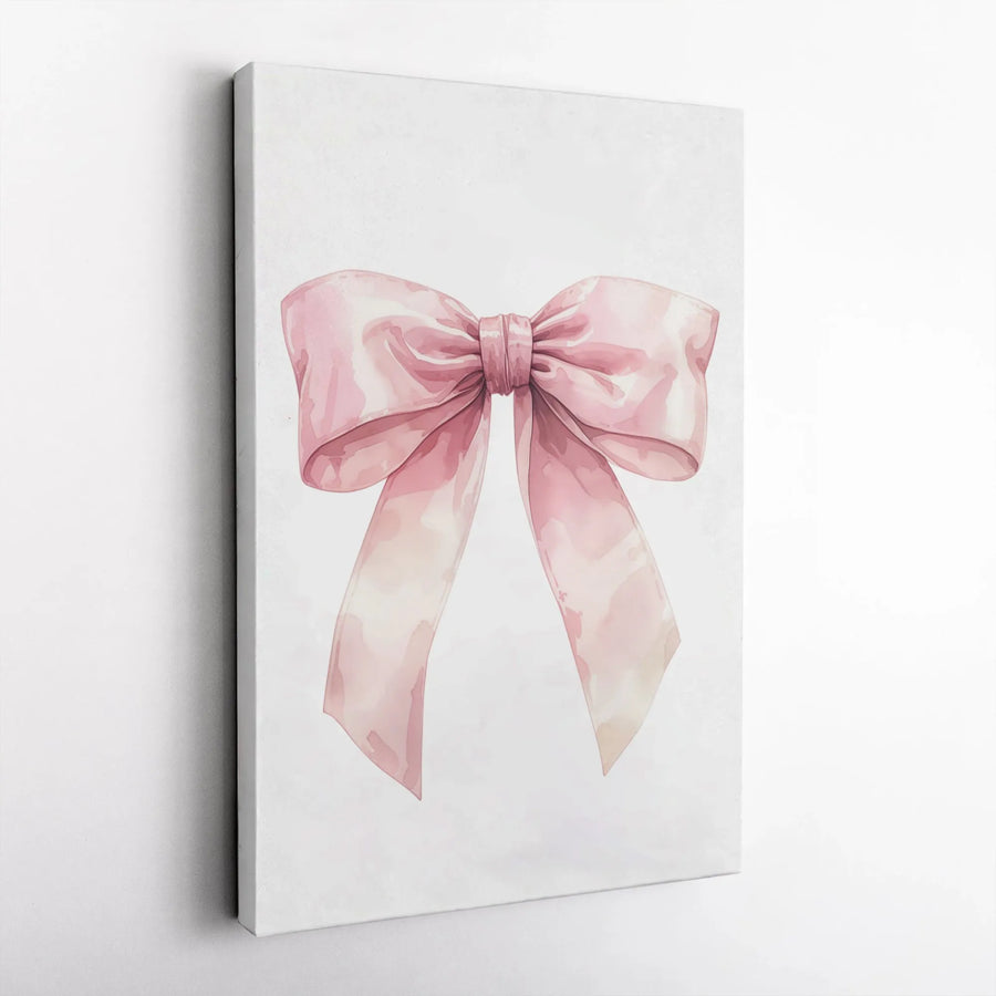 Pink Bow Watercolor Canvas Art | Coquette Aesthetic Ribbon Print | Premium Gallery Wrapped Canvas | Gift for Girls Room Decor