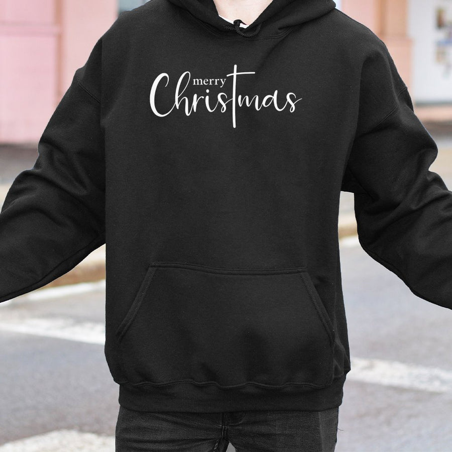 Merry Christmas Hoodie | Religious Cross Christian Design | Premium Cotton Blend | Faith Based Holiday Gift For Men And Women