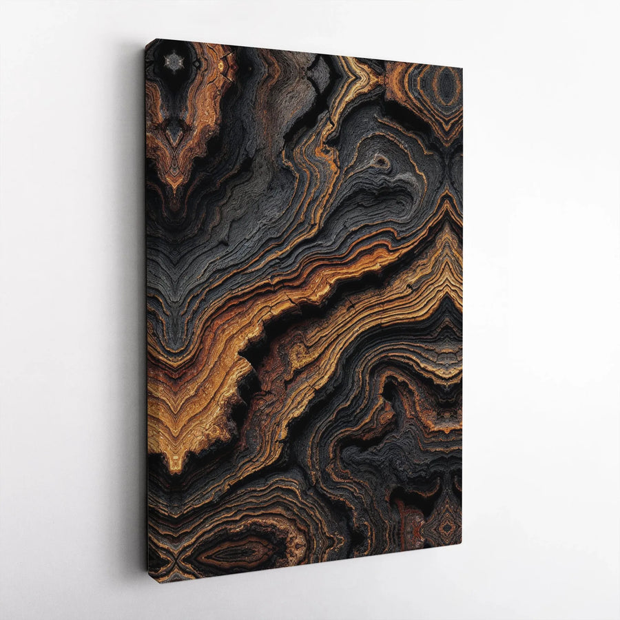 Burnt Wood Texture Canvas Wall Art | Modern Organic Abstract with Gold Veins | Premium Thick Gallery Canvas | Statement Piece for Living Room or Office