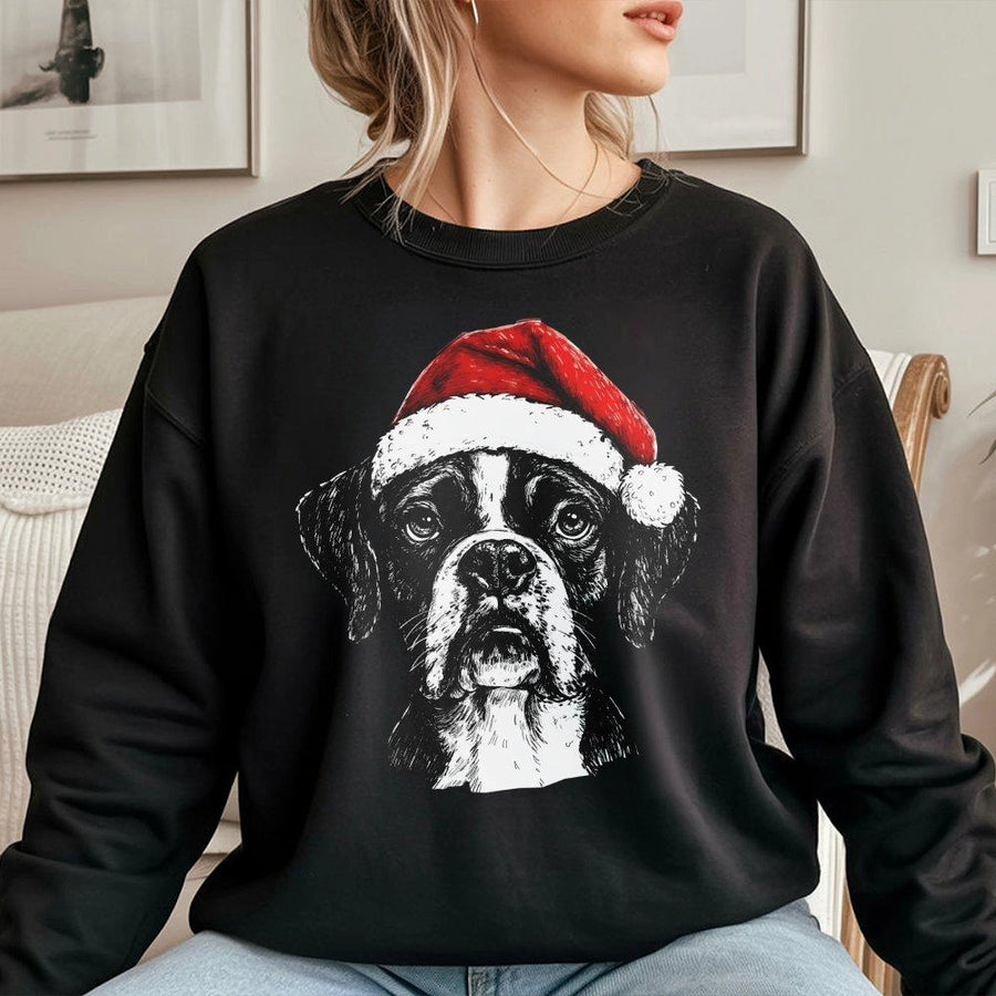 Boxer Dog Christmas Sweatshirt | Cute Festive Santa Hat Graphic | Premium Unisex Pullover | Holiday Gift for Dog Mom and Dad