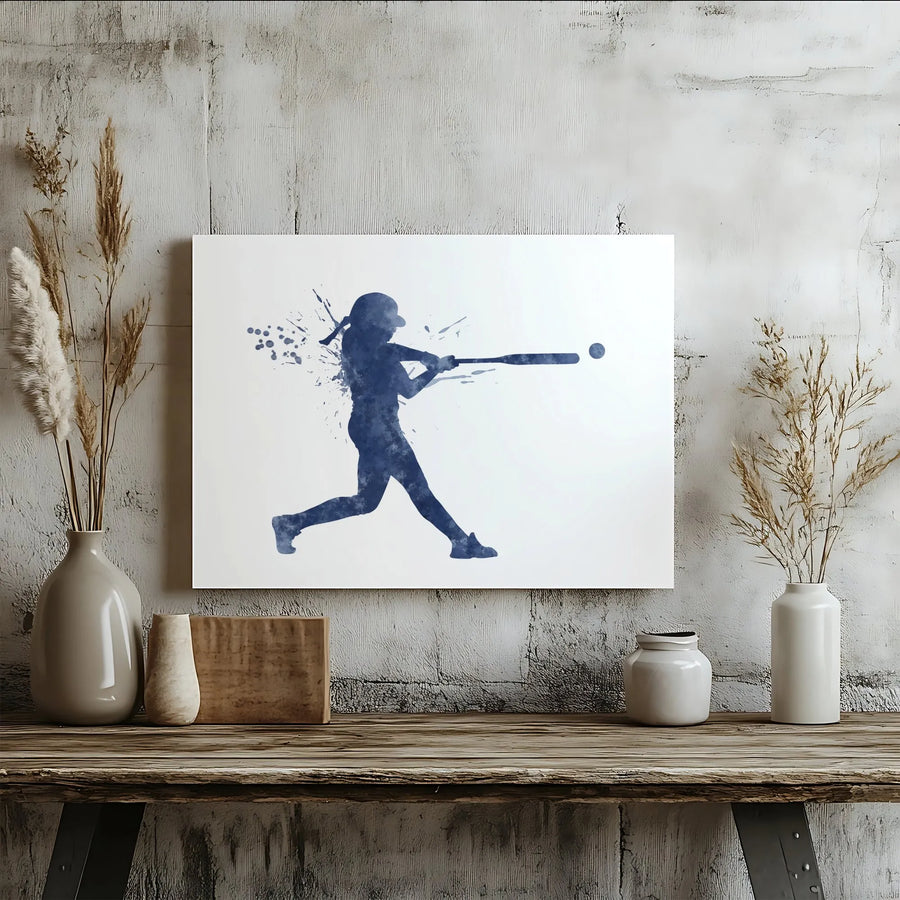 Softball Player Canvas Wall Art | Watercolor Silhouette Art | Premium Gallery Canvas | Gift for Girls Bedroom Decor