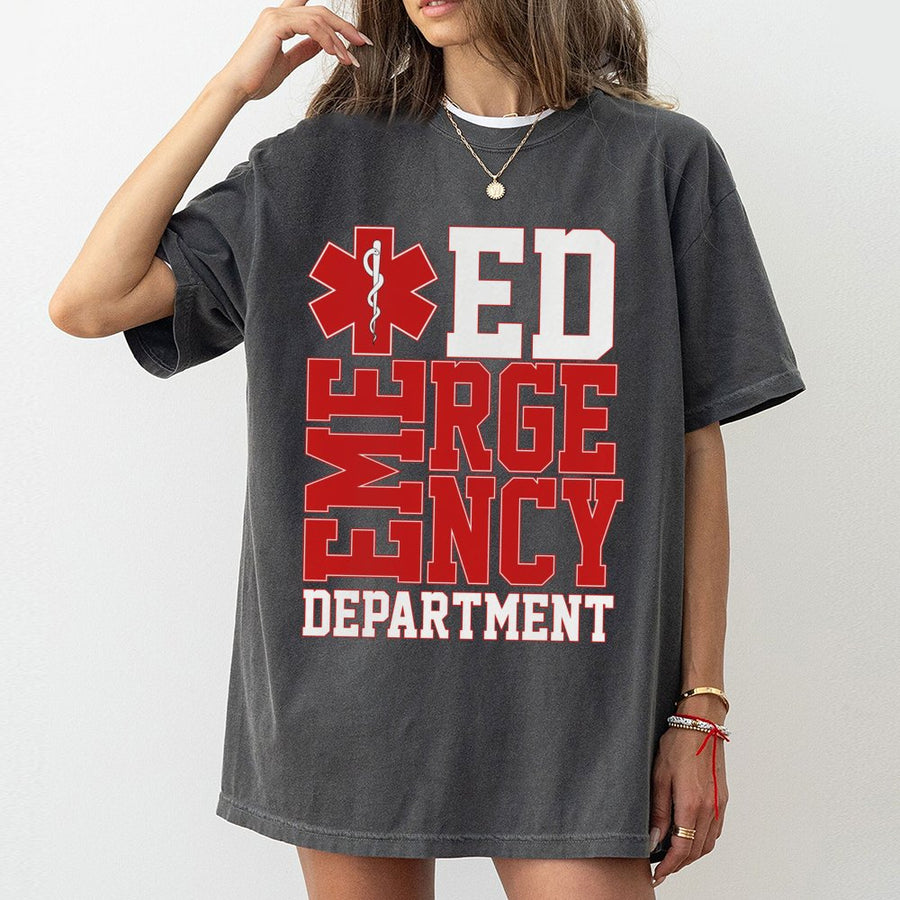 Emergency Department Nurse T-Shirt | ED Medical Staff Graphic Tee | Premium 100% Cotton Apparel | Gift for ER Doctors and Healthcare Professionals