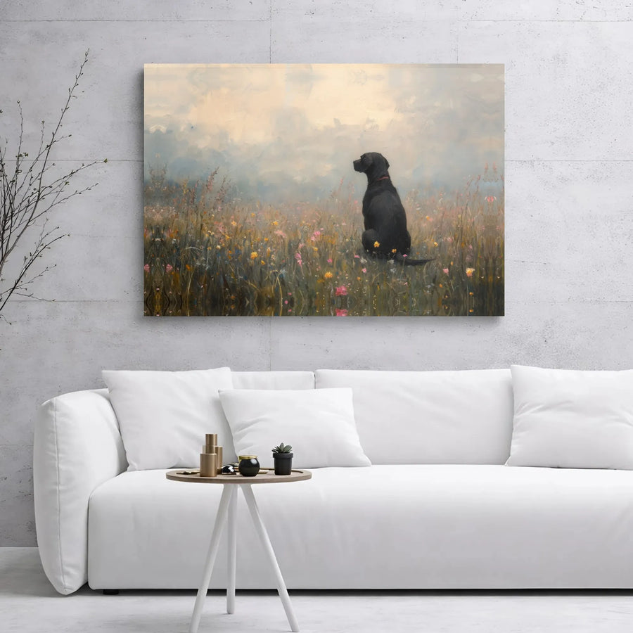Black Labrador Dog Canvas Print | Impressionist Wildflower Field Painting | 1.25” Thick Gallery Wrap | Dog Lover Home Decor Wall Art Gift