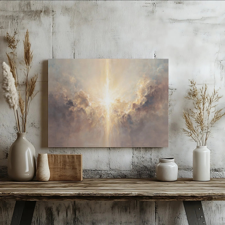 Abstract Celestial Canvas Wall Art | Ethereal Cloud Painting Print | Premium Gallery Wrapped Canvas | Spiritual Home Decor Gift for Living Room