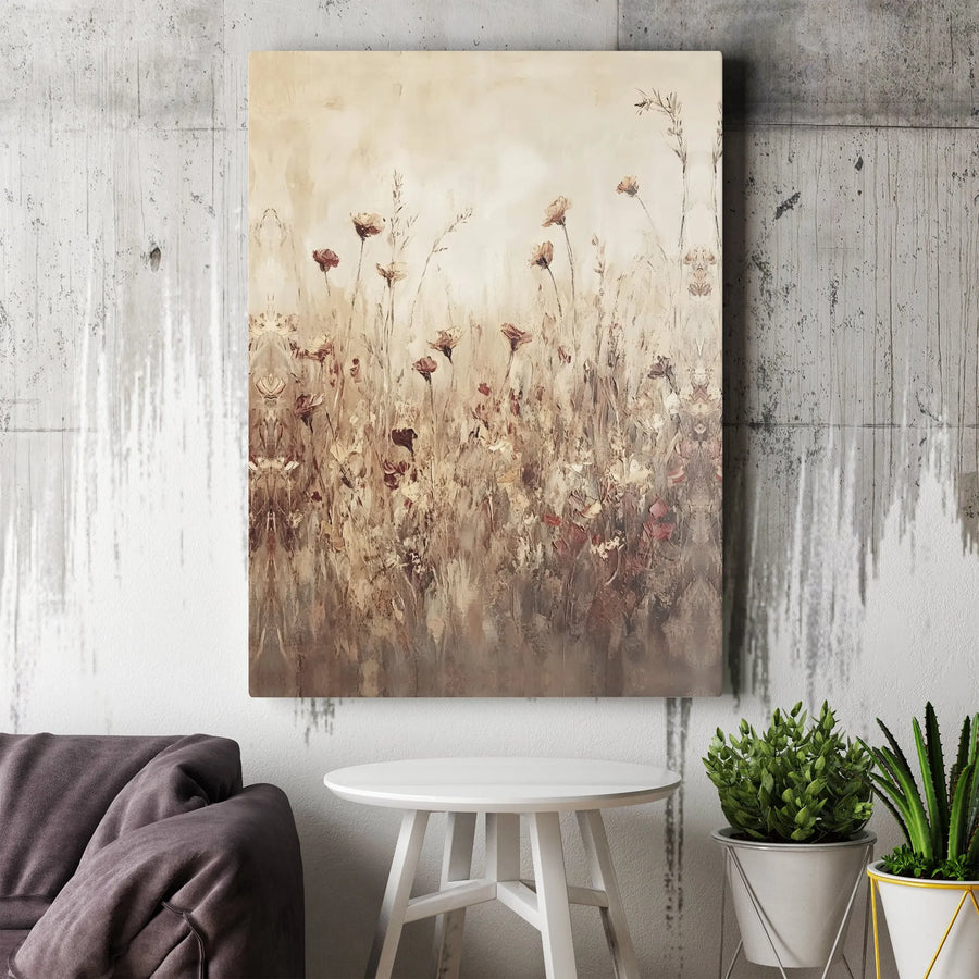 Abstract Wildflower Canvas Wall Art | Textured Floral Meadow Painting Print | Premium Gallery Wrap Canvas | Modern Farmhouse Decor Gift