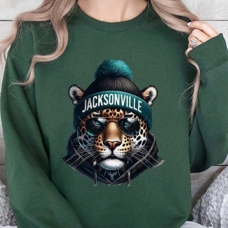 Jacksonville With Cool Jaguar Mascot Wearing Beanie And Sunglasses Sweatshirt