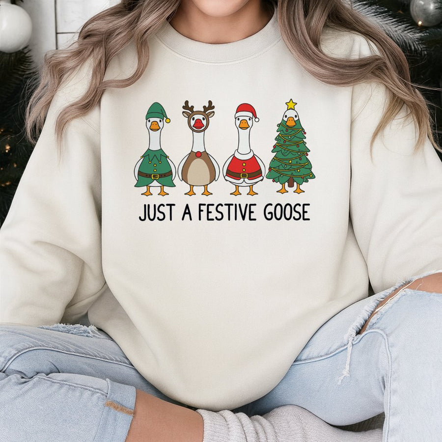 Festive Goose Christmas Sweatshirt | Funny Cute Holiday Birds Graphic | Premium Cotton Blend Unisex Crewneck | Cute Animal Lover Xmas Gift
