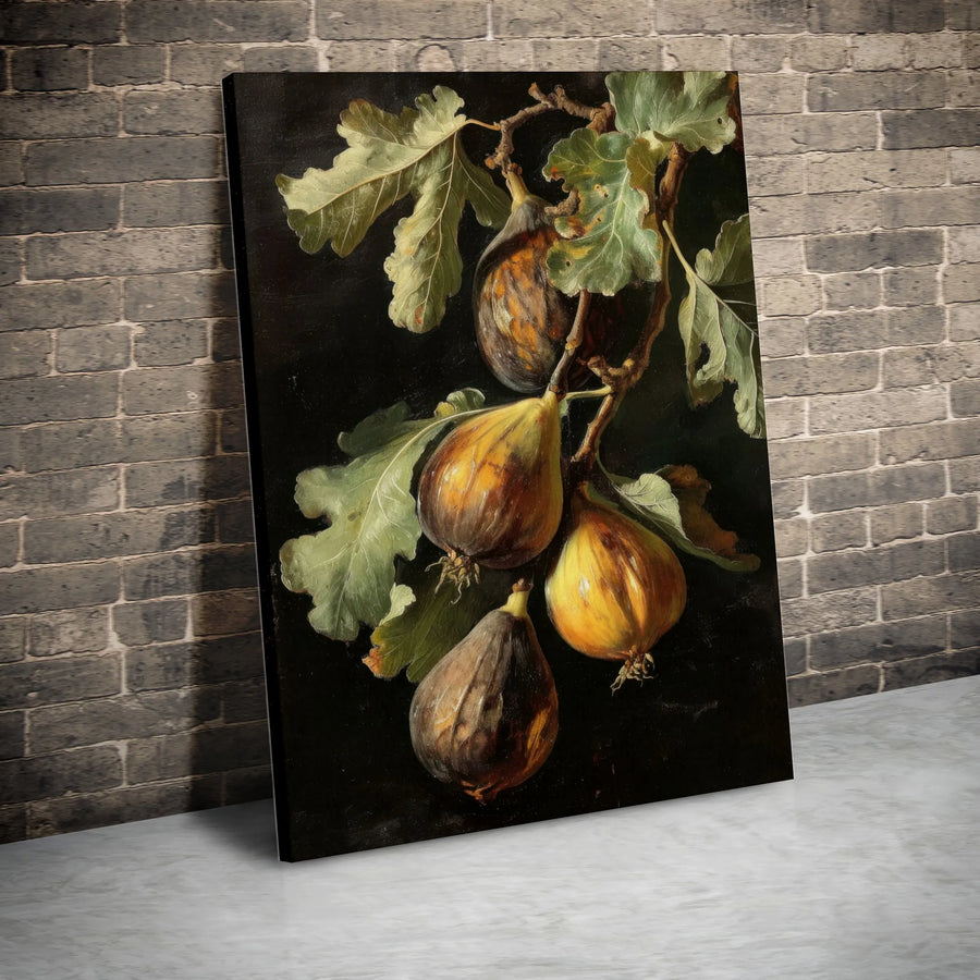 Still Life Fig Art Canvas Print | Moody Botanical Fruit Illustration | Premium Gallery Wrapped Wall Decor | Kitchen Dining Room Gift Idea