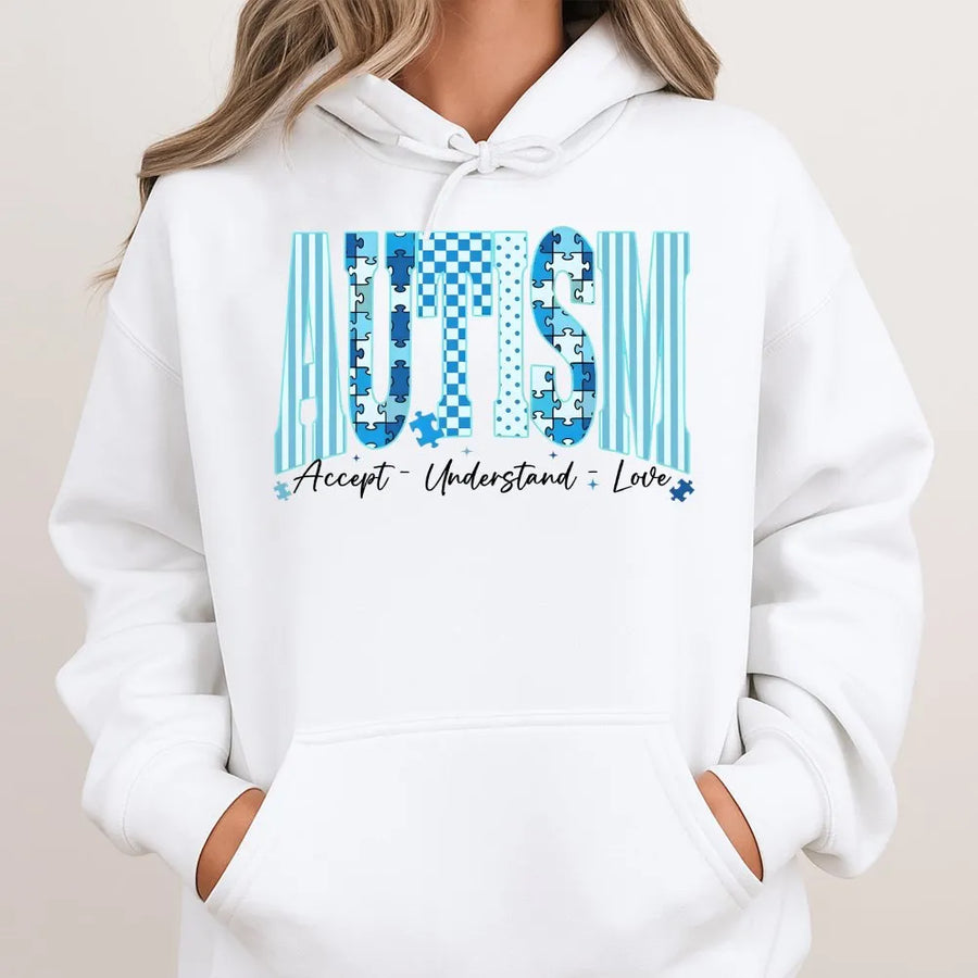 Autism Awareness Shirt | Accept Understand Love Puzzle Graphic | Soft Cotton Tee | Neurodiversity Support Gift for Teachers & Parents