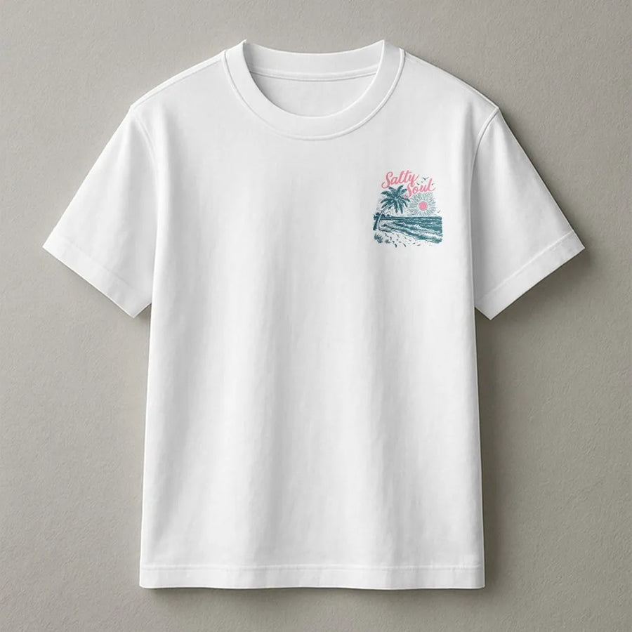 Salty Soul T-Shirt | Retro Beach Graphic Crewneck | Premium Cotton Blend | Coastal Vacation Gift for Beach Lover