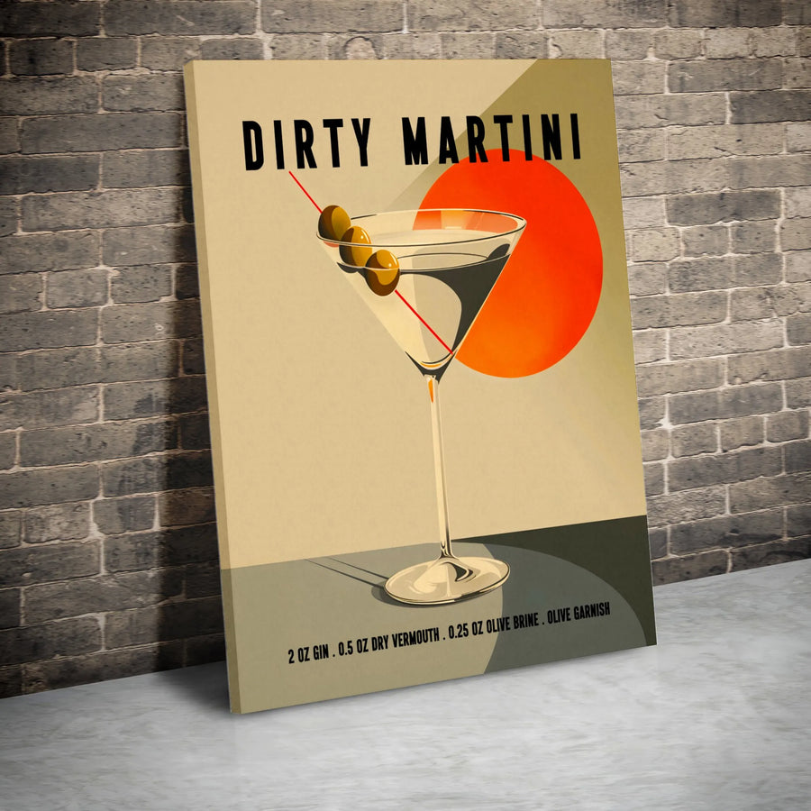 Dirty Martini Wall Art | Retro Cocktail Recipe Poster | Premium Gallery-Wrap Canvas | Bar Decor Gift for Cocktail Lovers