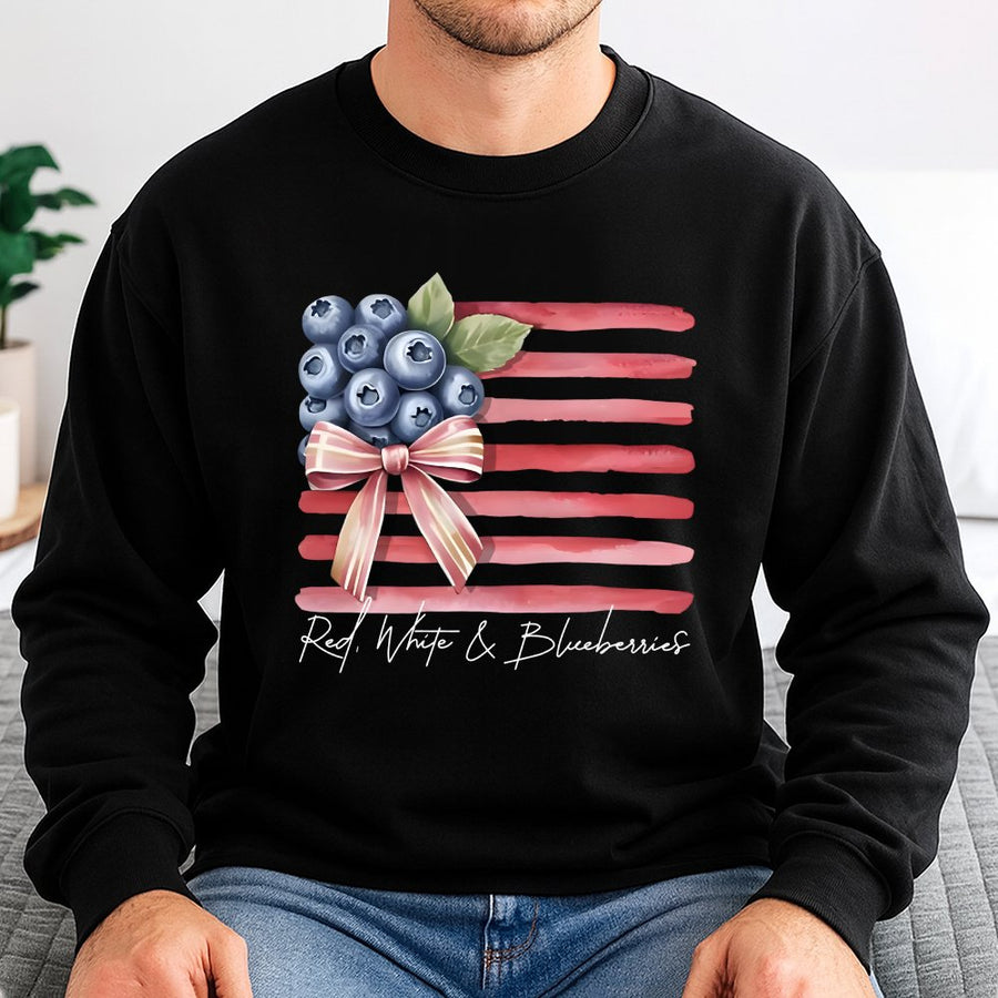 Red White And Blueberries Sweatshirt | Patriotic American Flag Fruit Design | Soft Cotton Blend Crewneck | Fourth of July Gift for Women