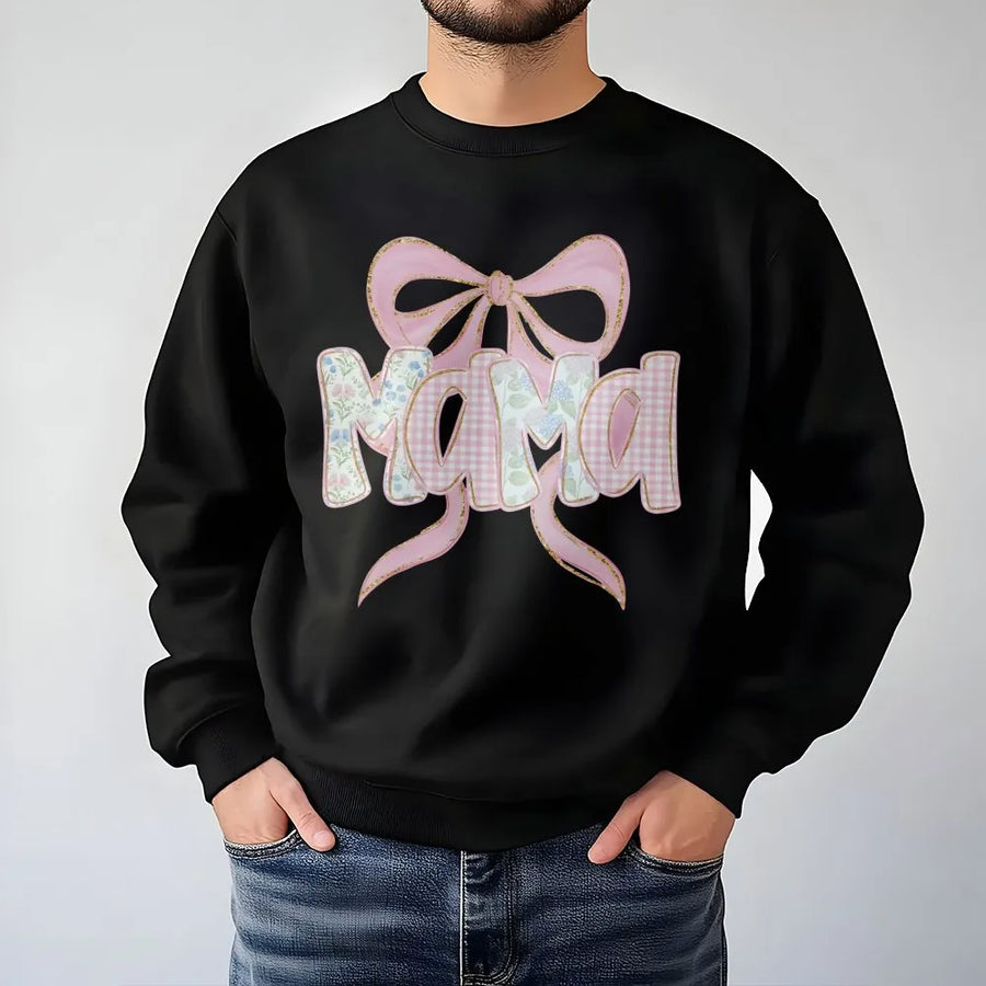 Floral Mama Sweatshirt | Aesthetic Pink Bow Graphic | Premium Cotton Blend | Trendy Pregnancy Announcement Gift For Mom