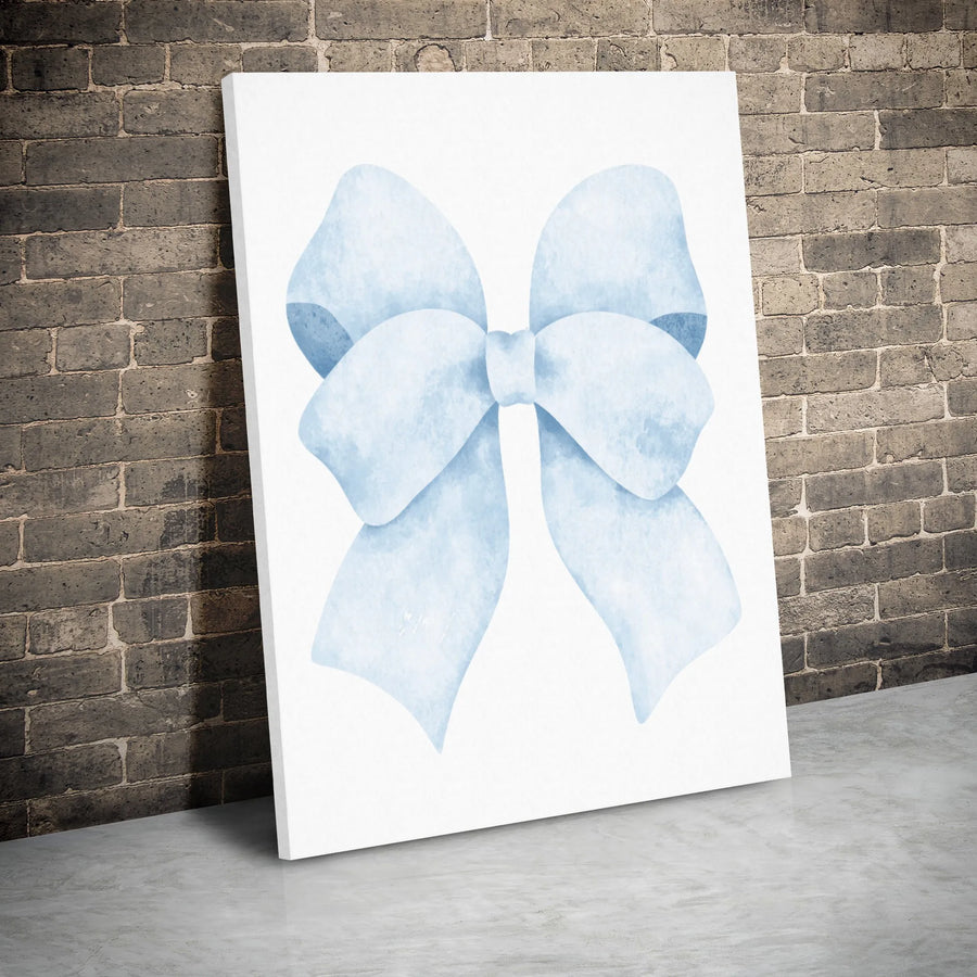 Watercolor Blue Bow Canvas Wall Art | Soft Pastel Aesthetic Decor | Premium Gallery Wrap Print | Nursery & Coastal Home Gift Idea
