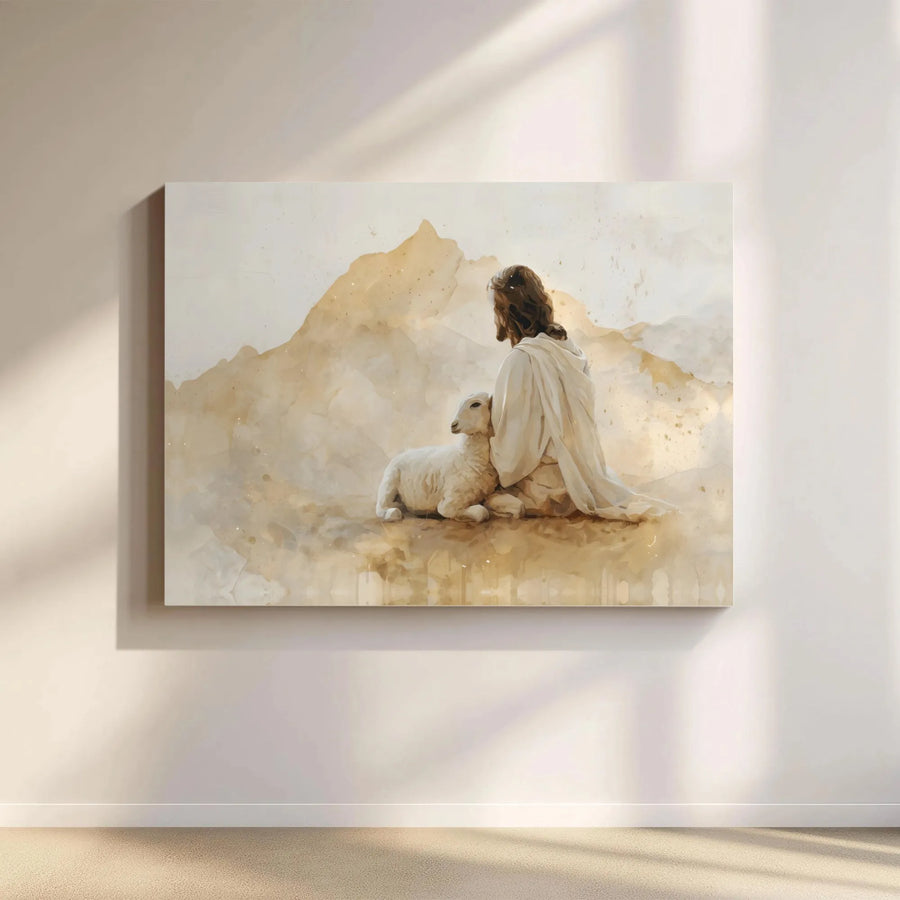 Jesus With Lamb Wall Art | The Good Shepherd Watercolor Canvas Print | Premium Gallery-Wrapped 1.25" Profile | Religious Home Decor Gift for Believers