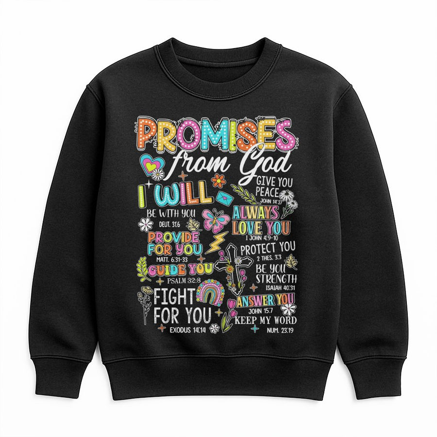 Promises From God Christian Sweatshirt | Bible Verse Faith Typography | Soft Cotton Blend Unisex Pullover | Religious Gift for Women and Men
