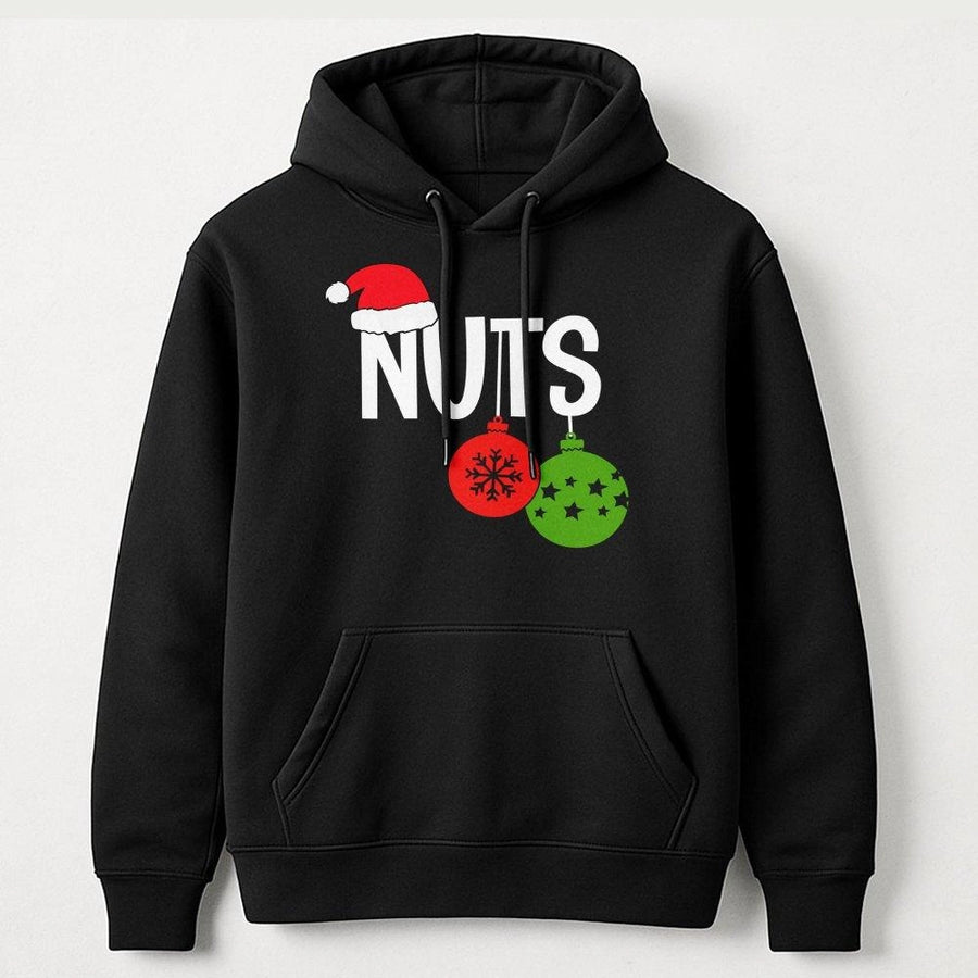 Nuts Christmas Hoodie | Funny Holiday Ornament Design | Premium Cotton Blend Pullover | Cute Xmas Couple Gift For Men And Women