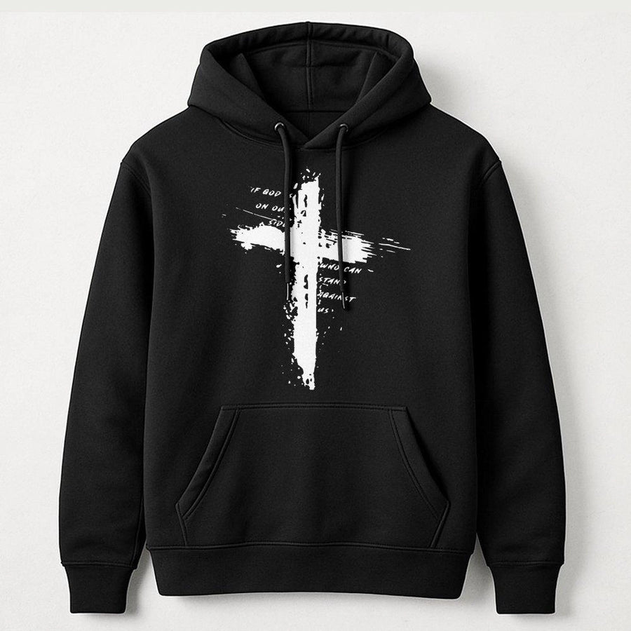 Christian Cross Hoodie | Romans 8:31 Bible Verse Graphic | Premium Cotton Blend | Religious Gift for Men and Women