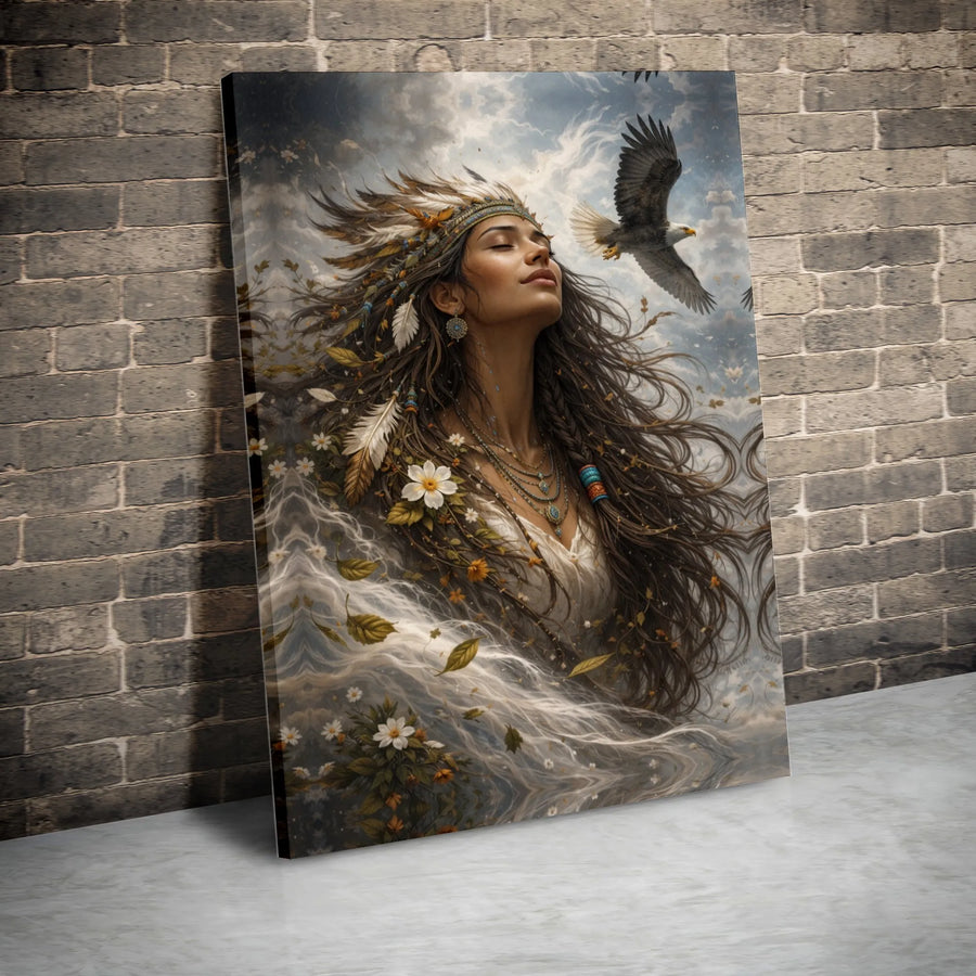Spiritual Eagle Woman Canvas Wall Art | Bohemian Nature Spirit Art Print | Premium Gallery Wrapped Canvas | Spiritual Home Decor Gift