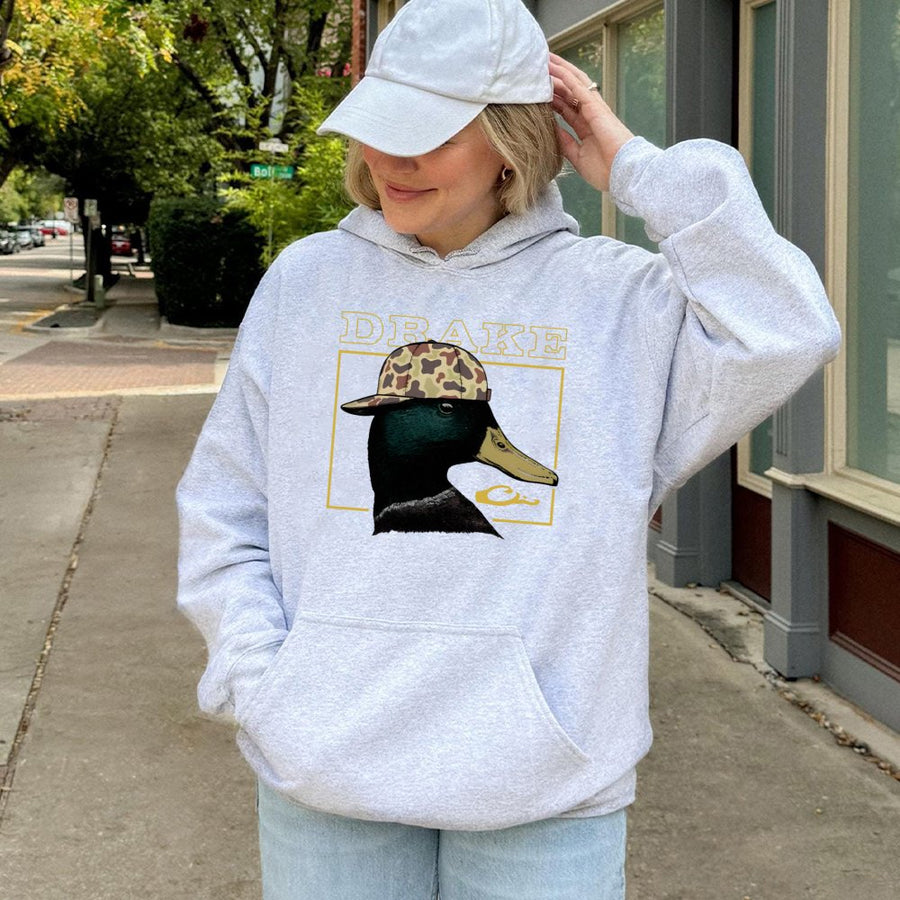 Duck Hunting Hoodie | Retro Camo Hat Mallard Graphic | Premium Cotton Blend | Unisex Outdoor Wildlife Gift for Hunters and Nature Lovers