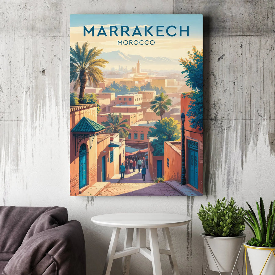 Marrakech Morocco Canvas Wall Art | Vintage Travel Poster Style Print | Premium Gallery Wrap Canvas | Morocco Souvenir Gift for Home Decor