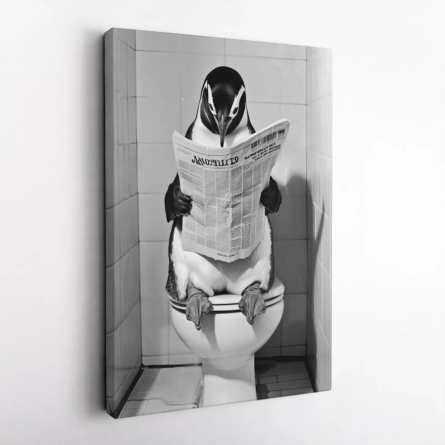 Funny Penguin Wall Art | Toilet Humor Bathroom Decor | Premium Fade-Resistant Canvas | Quirky Gift for Animal Lovers