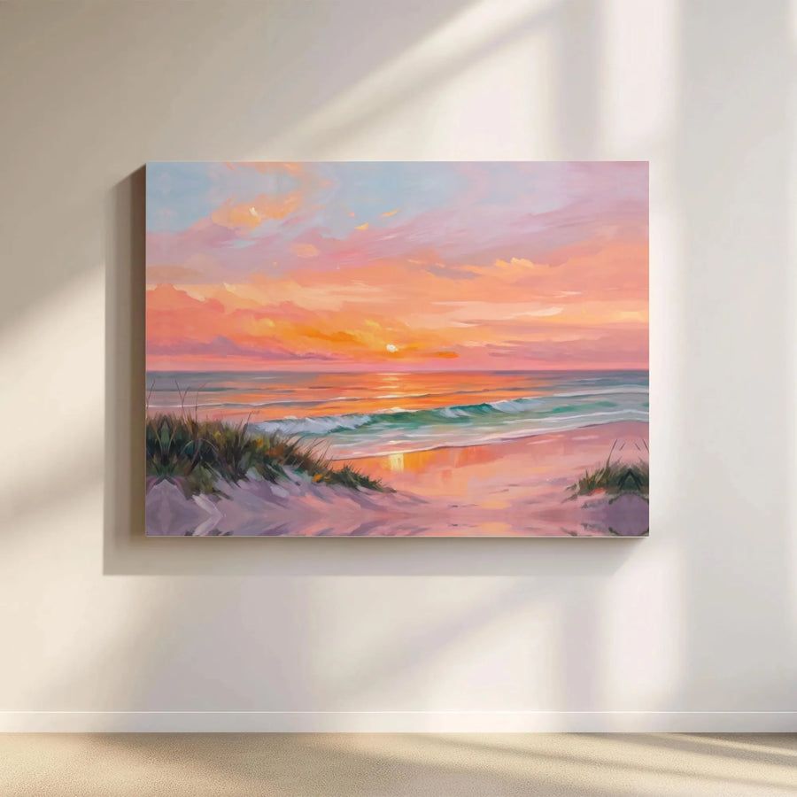 Ocean Sunset Canvas Print | Impressionist Seascape Painting | Premium Gallery Wrapped Canvas | Coastal Living Room Decor Gift