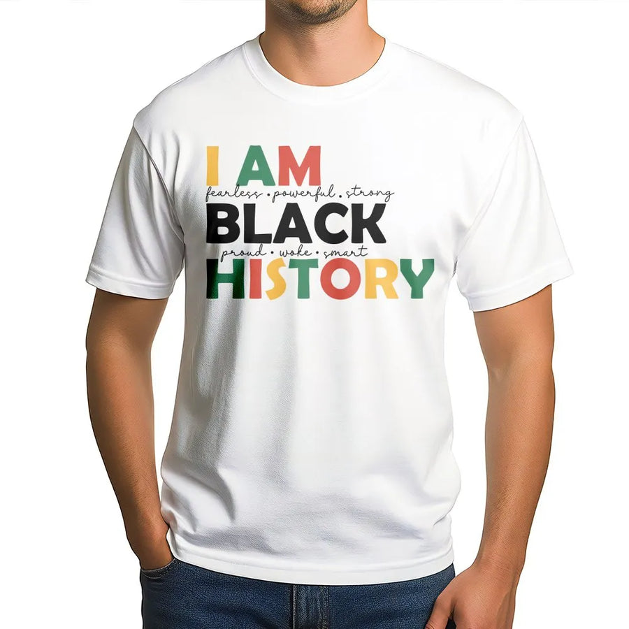 I Am Black History T-Shirt | Pan-African Colors Graphic Tee | 100% Cotton Premium Quality | Inspirational Gift for Black History Month