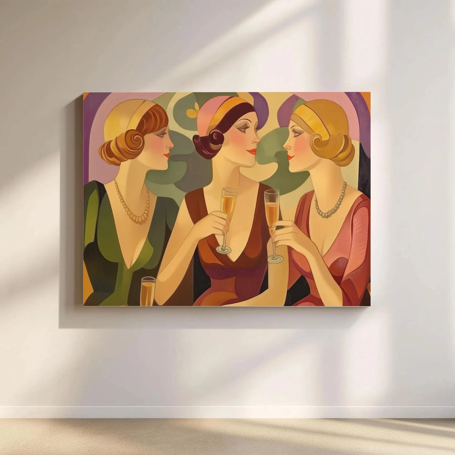 Art Deco Canvas Wall Art | Roaring Twenties Women with Champagne Print | Premium Canvas | Vintage Living Room Decor Gift