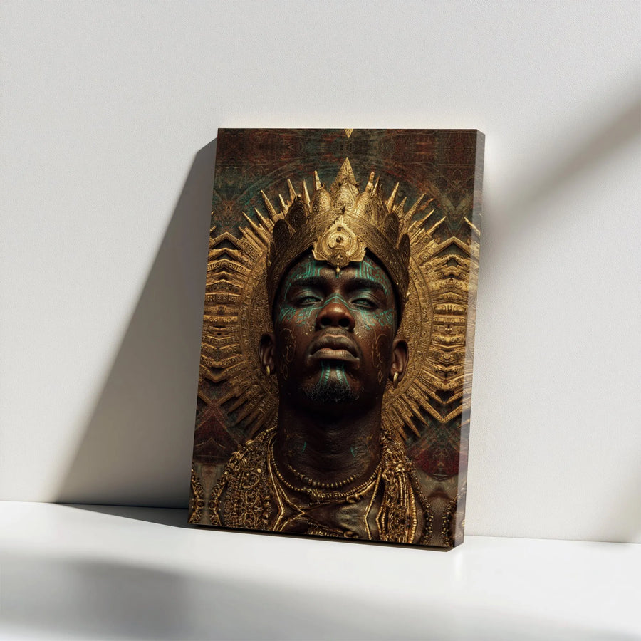 African King Canvas Art | Regal Golden Crown Wall Decor | Premium Gallery Wrap Print | Afrocentric Home Office Decor Gift