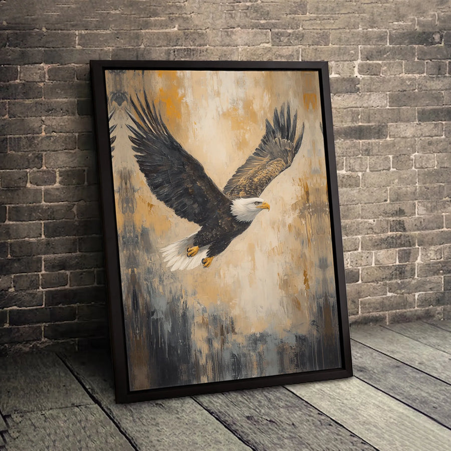 Bald Eagle Canvas Wall Art | Soaring Abstract Wildlife Print | Premium Gallery-Wrapped 1.25" Profile | Patriotic Nature Decor for Office & Home