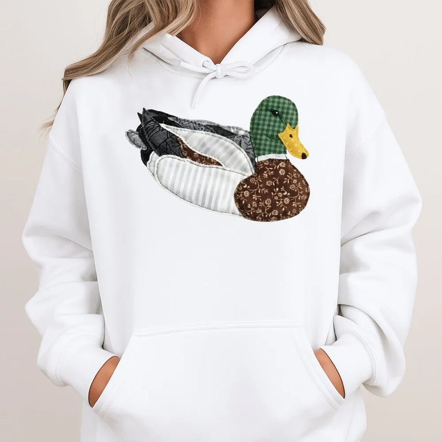 Mallard Duck Hoodie | Cottagecore Patchwork Aesthetic | Premium Cotton Blend | Gift for Bird Lovers and Nature Enthusiasts