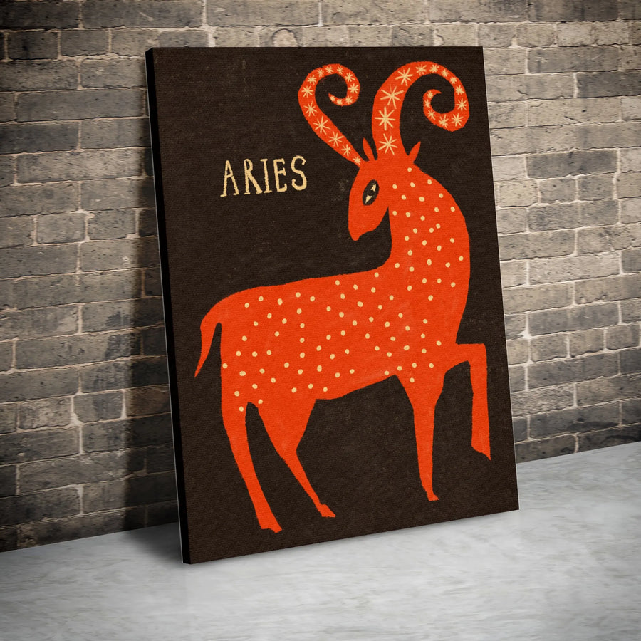 Aries Zodiac Wall Art | Mid-Century Modern Ram Print | Premium Gallery Wrapped Canvas | Astrology Gift for Horoscope Lovers