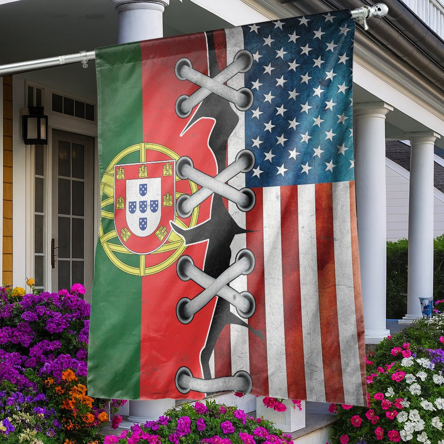 Portugal And USA Flag | Stitched Lace Design | Premium Weather-Resistant Polyester | Dual-Sided Decorative House Banner Gift