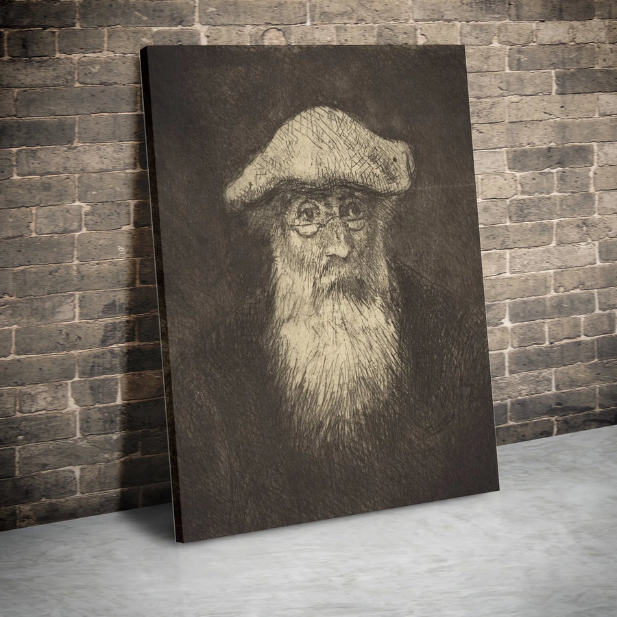 Vintage Portrait Canvas Print | Elderly Man Etching Art | Premium Gallery Wrapped Wall Decor | Sophisticated Home Office Gift