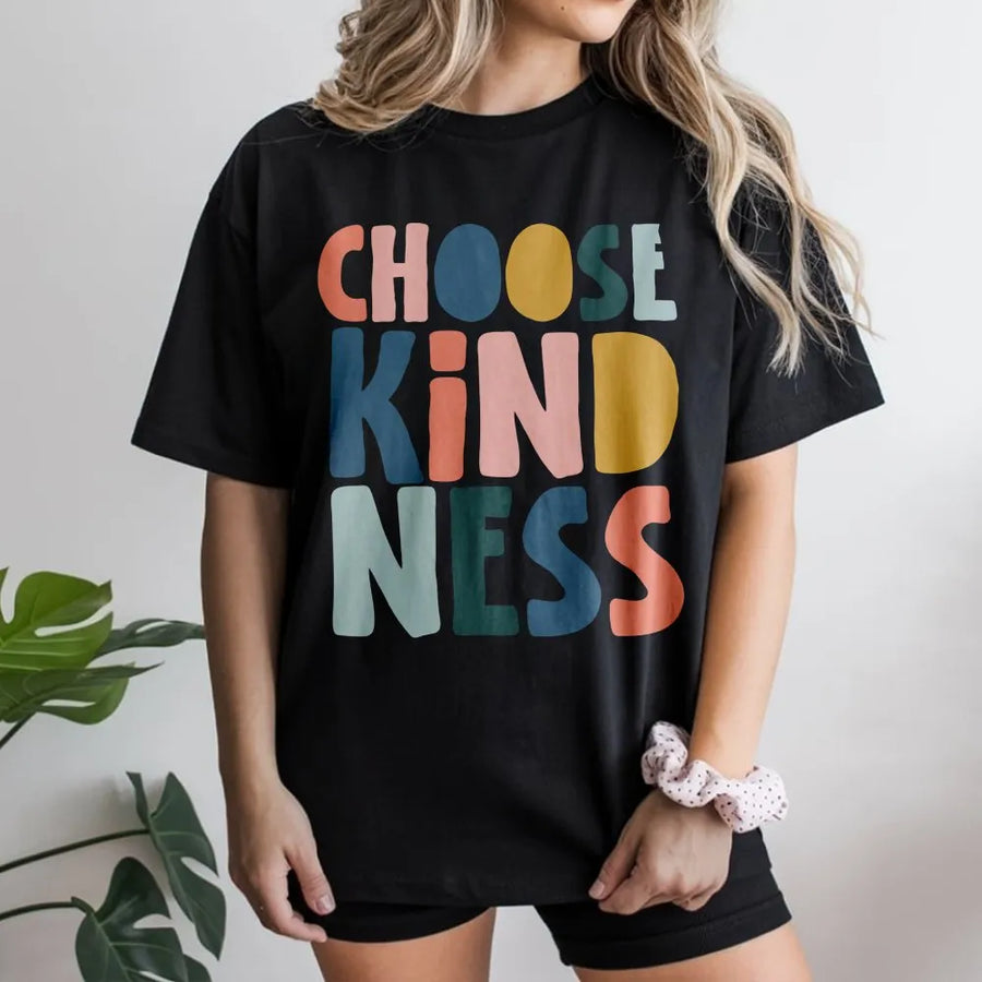 Choose Kindness T-Shirt | Colorful Retro Lettering | Premium Cotton Unisex Tee | Gift for Teacher Appreciation