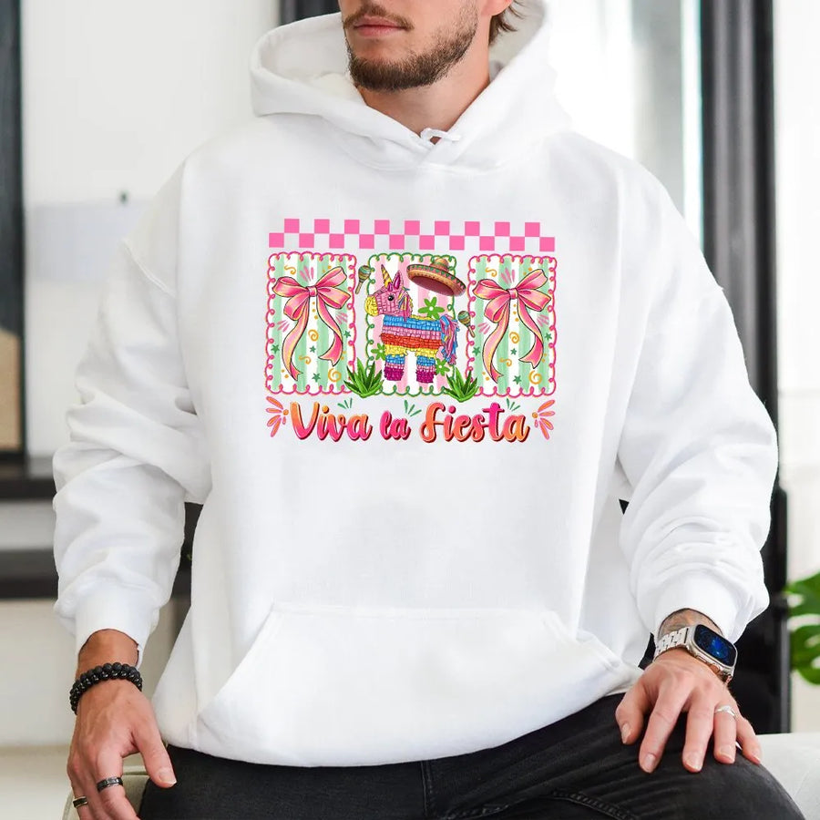 Viva La Fiesta Hoodie | Cute Piñata Graphic Sweatshirt | Soft Cotton Blend | Unisex Cinco De Mayo Mexican Party Gift