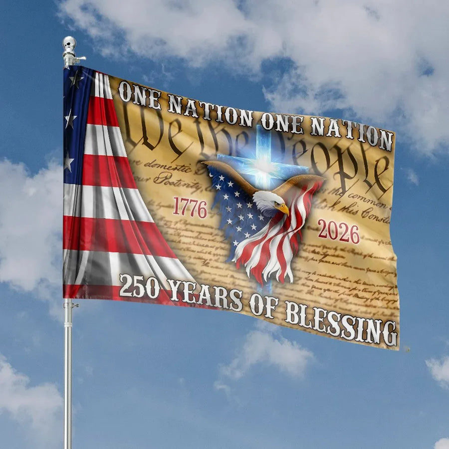 Patriotic American House Flag | 250th Anniversary One Nation Under God | Double Sided Polyester | Commemorative Gift for Patriots