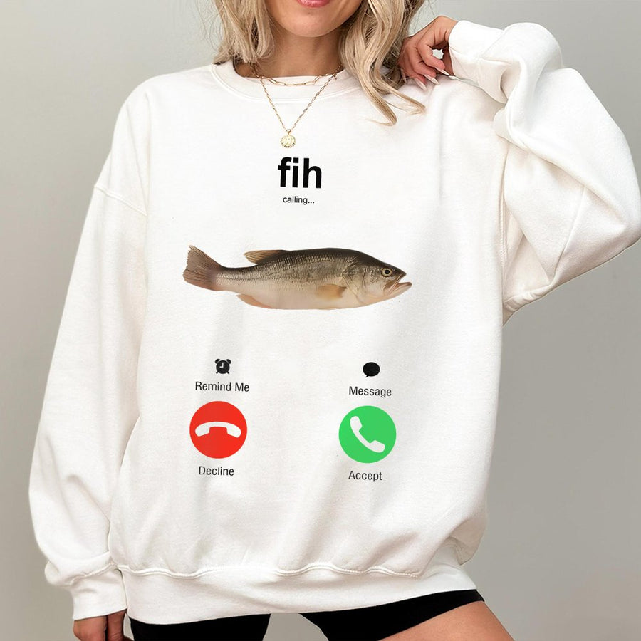 Fih Calling Fish Phone Screen Sweatshirt | Funny Fishing Meme Graphic | Premium Cotton Blend | Gift For Fishermen And Anglers