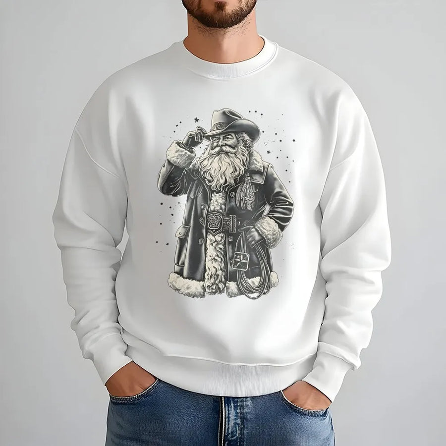 Cowboy Santa Sweatshirt | Western Christmas Lasso Graphic | Premium Unisex Pullover | Festive Holiday Gift for Cowgirl and Cowboy Lovers