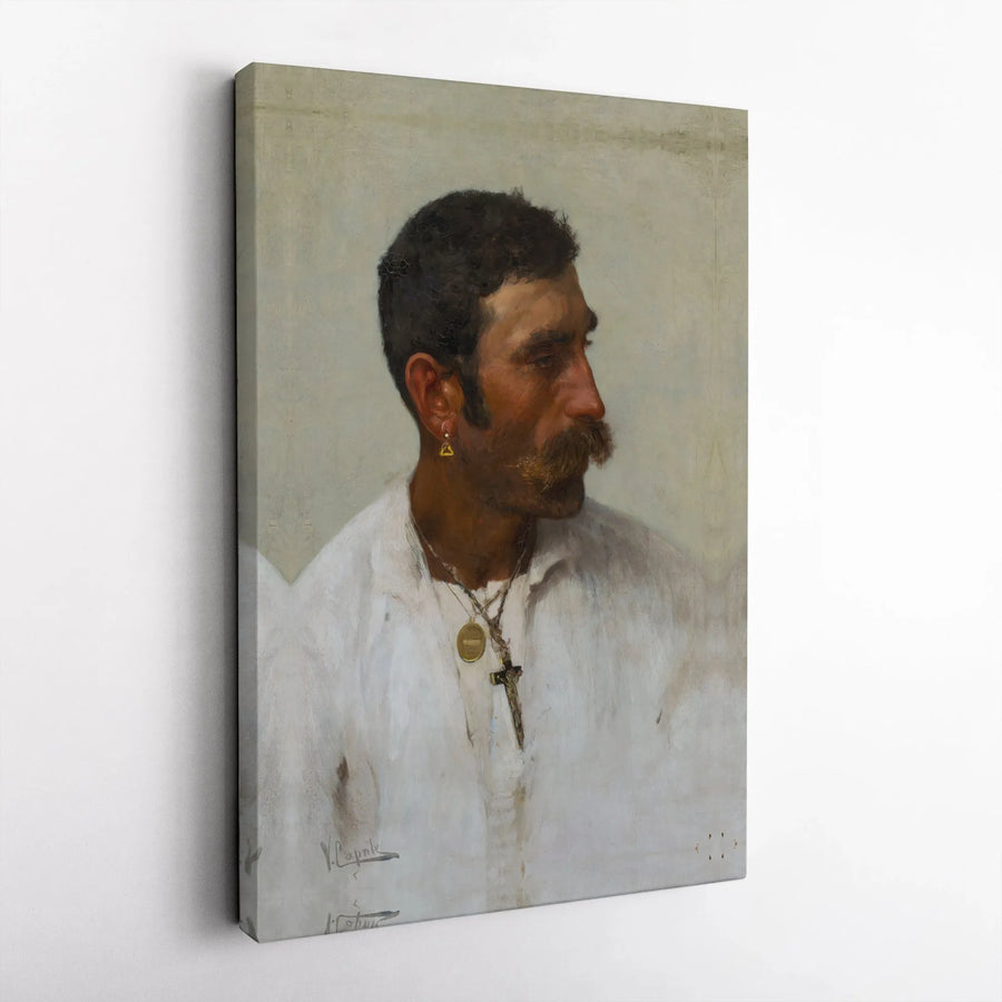 A Capri Fisherman Painting by Vincenzo Caprile | Classic Italian Portrait Wall Art | Premium Gallery-Wrapped Canvas | Sophisticated Home Decor Gift