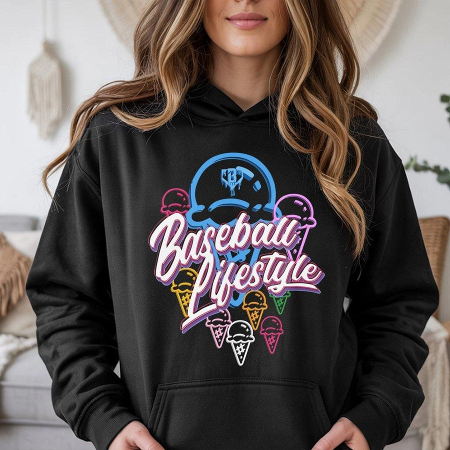 Baseball Lifestyle Hoodie | Ice Cream Drip Graphic Design | Premium Cotton Blend | Gift For Baseball Players and Fans