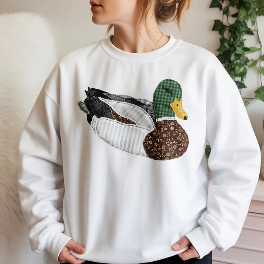 Mallard Duck Sweatshirt | Cottagecore Patchwork Aesthetic | Premium Cotton Blend | Nature Lover Gift For Him And Her