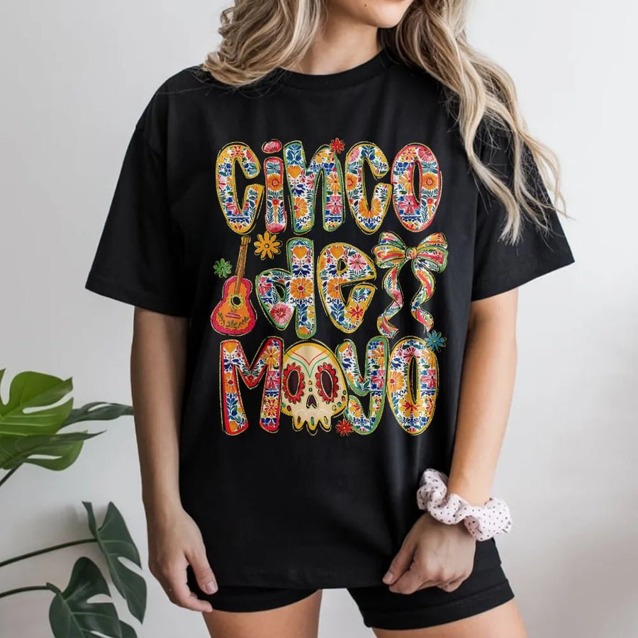 Cinco De Mayo T-Shirt | Floral Sugar Skull Graphic Sweatshirt | Soft Cotton Blend | Mexican Fiesta Party Gift for Women